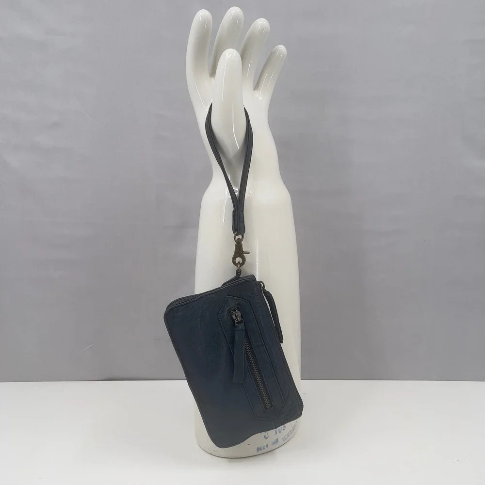 Day & Mood Anni Clutch Navy Black Leather Wristlet Zip Pouch  5x8 Anthropologie